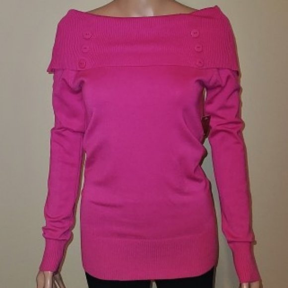 No Boundaries Fuchsia On/OFF Shoulder Button Detail Sweater Size M (7-9) NWT - Picture 1 of 7